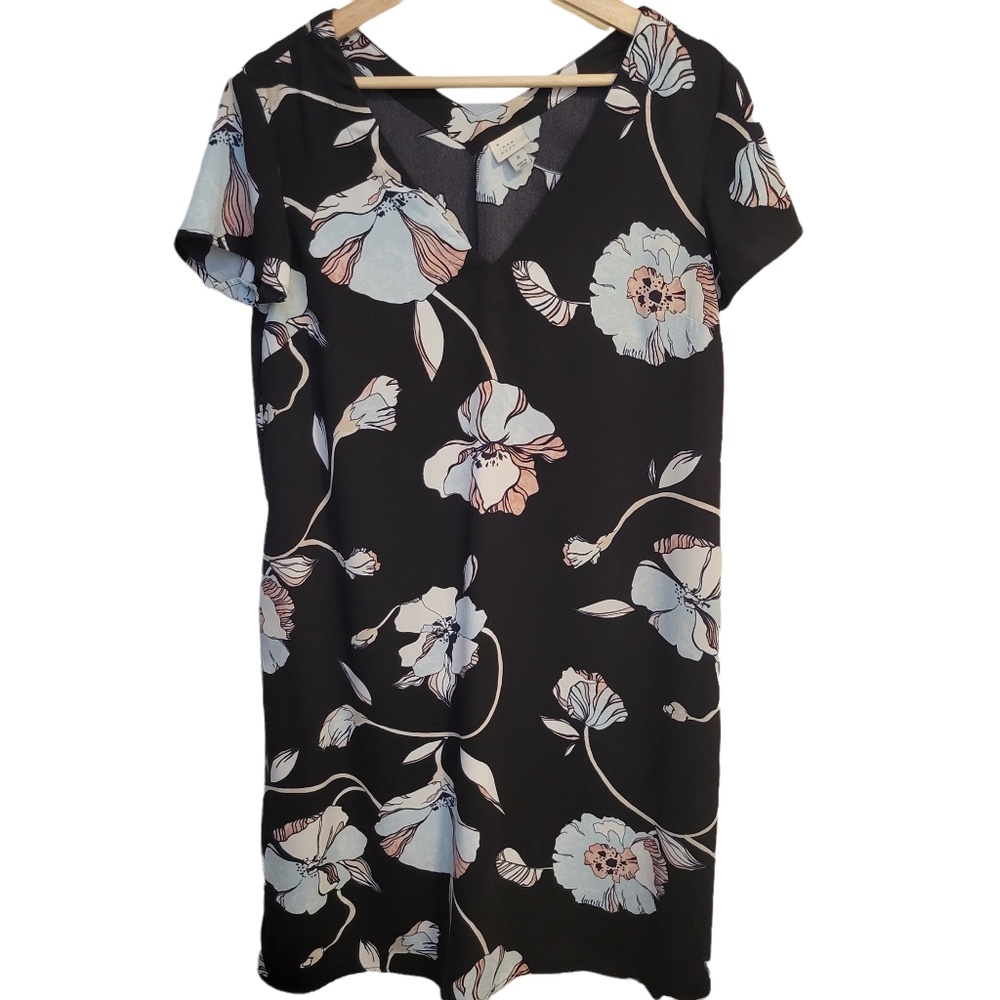 Retro 30's Floral Dress Sz M A New Day V Neck w Pockets Daydress Housedress Med